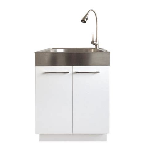 stainless steel laundry sink and white 2 door cabinet|freestanding utility sink with cabinet.